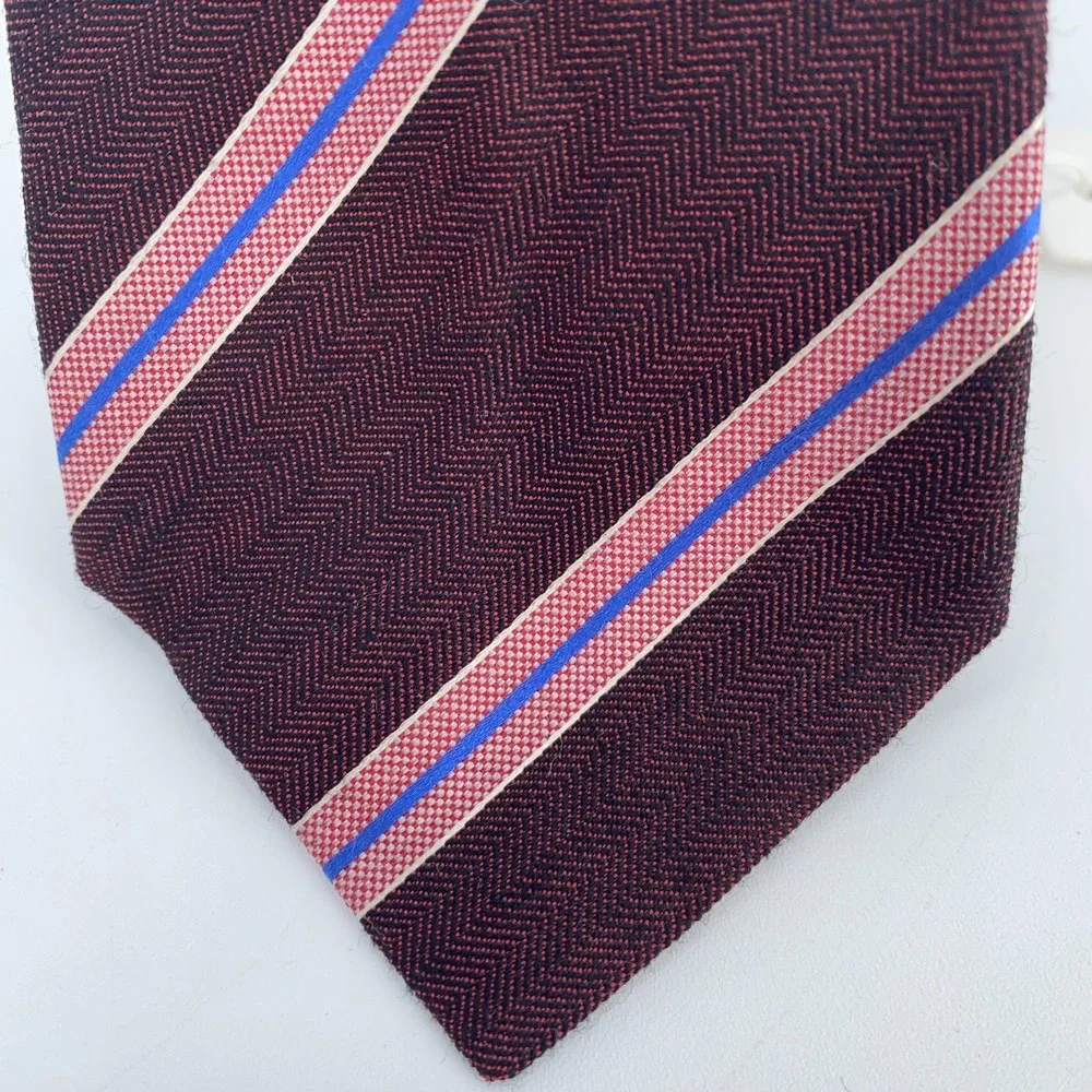 Eton Tie Mens One Size Multi Striped Wool Blend Classic Fit Necktie Italy Made
